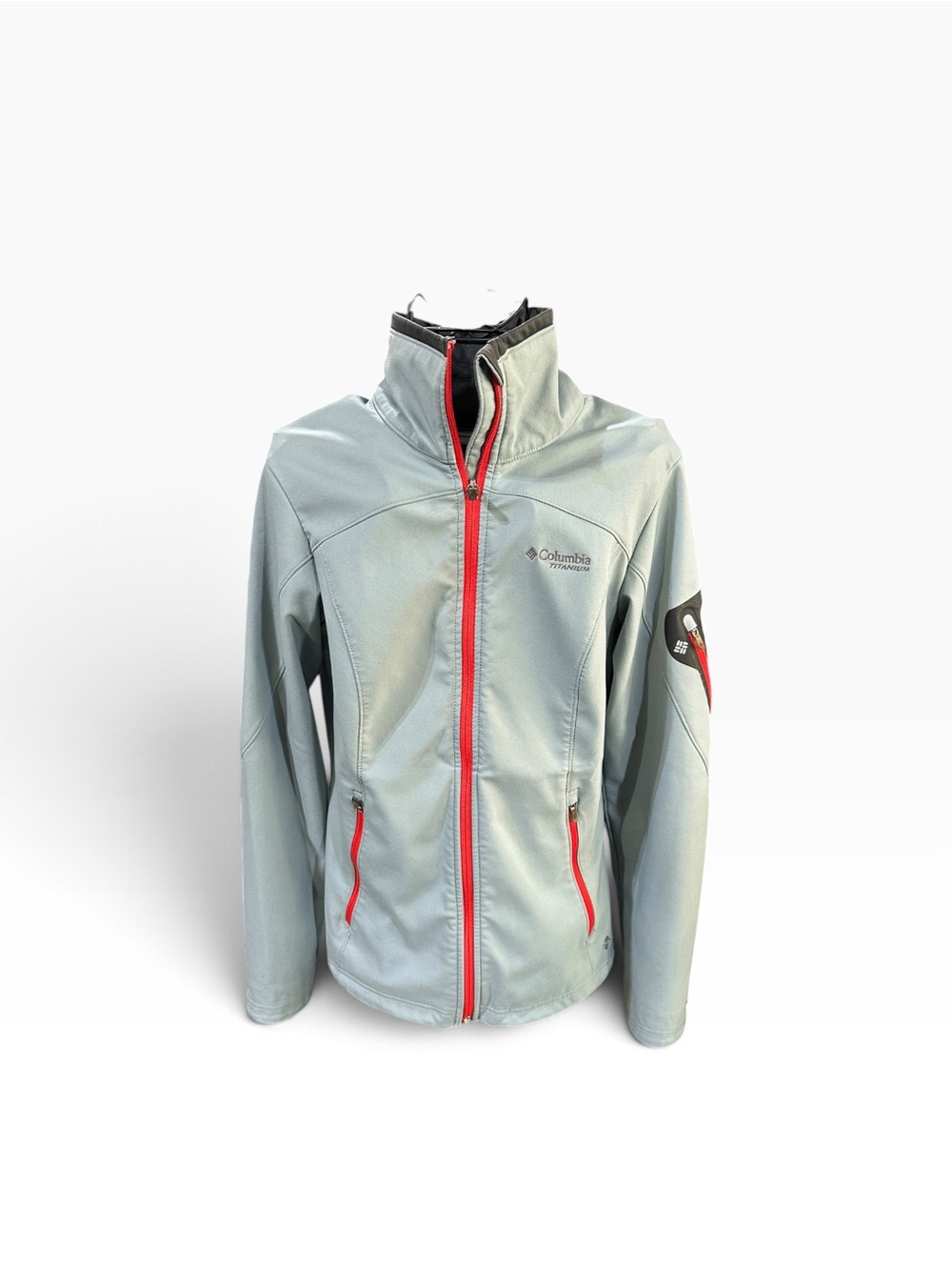 Columbia Titanium Softshell Jacket Light Gray Red Accent Womens Small S